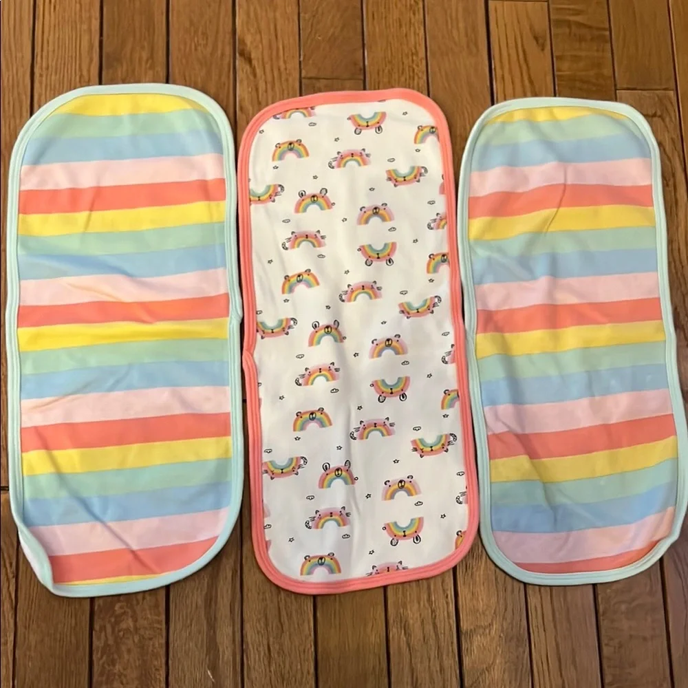 Set of 3 Colorful Rainbow and Striped Baby Burp Cloths